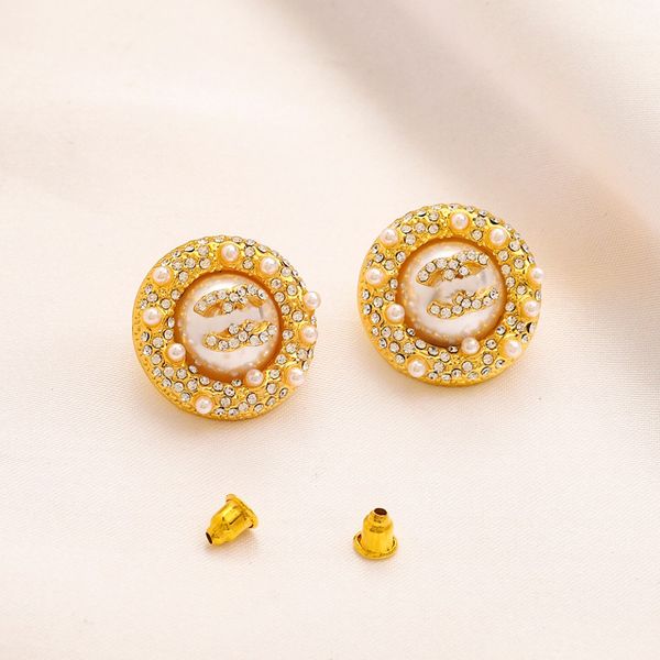 diamond pearl earrings charm women stud earrings new vintage design jewelry fashion spring love gift earrings family couple birthday, Golden